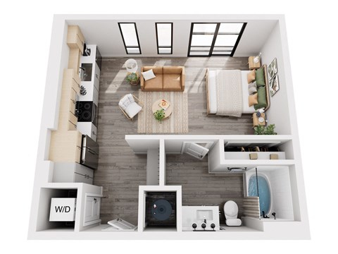 Floor plan for studio, 1 bath, 524 sqft